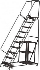 Ballymore - 133" 10 Step Ladder - Safety Stock Picking Ladder, 450 Lb Capacity, 100" Platform Height, 32" Base Width x 74" Depth, Perforated Tread - Makers Industrial Supply