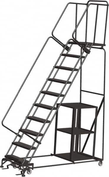 Ballymore - 133" 10 Step Ladder - Safety Stock Picking Ladder, 450 Lb Capacity, 100" Platform Height, 32" Base Width x 80" Depth, Perforated Tread - Makers Industrial Supply