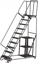 Ballymore - 133" 10 Step Ladder - Safety Stock Picking Ladder, 450 Lb Capacity, 100" Platform Height, 32" Base Width x 80" Depth, Perforated Tread - Makers Industrial Supply