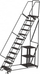 Ballymore - 153" 12 Step Ladder - Safety Stock Picking Ladder, 450 Lb Capacity, 120" Platform Height, 32" Base Width x 87" Depth, Perforated Tread - Makers Industrial Supply