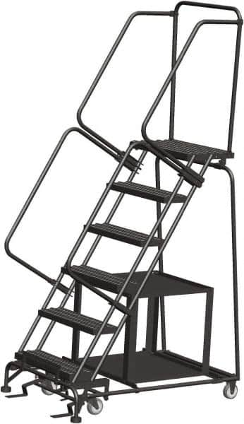 Ballymore - 93" 6 Step Stock-Picking Ladder - 450 Lb Capacity, 60" Platform Height, 30" Base Width x 49" Depth, Perforated Tread - Makers Industrial Supply