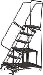 Ballymore - 93" 6 Step Ladder - Safety Stock Picking Ladder, 450 Lb Capacity, 60" Platform Height, 30" Base Width x 49" Depth, Perforated Tread - Makers Industrial Supply