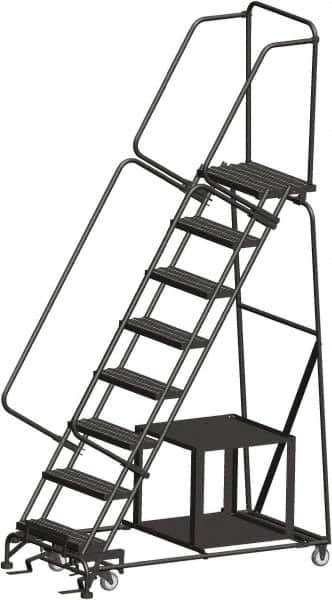 Ballymore - 113" 8 Step Ladder - Safety Stock Picking Ladder, 450 Lb Capacity, 80" Platform Height, 32" Base Width x 61" Depth, Perforated Tread - Makers Industrial Supply