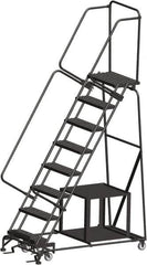 Ballymore - 113" 8 Step Stock-Picking Ladder - 450 Lb Capacity, 80" Platform Height, 32" Base Width x 61" Depth, Perforated Tread - Makers Industrial Supply