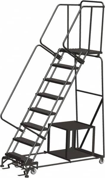 Ballymore - 113" 8 Step Ladder - Safety Stock Picking Ladder, 450 Lb Capacity, 80" Platform Height, 32" Base Width x 68" Depth, Expanded Metal Tread - Makers Industrial Supply