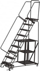 Ballymore - 123" 9 Step Ladder - Safety Stock Picking Ladder, 450 Lb Capacity, 90" Platform Height, 32" Base Width x 68" Depth, Expanded Metal Tread - Makers Industrial Supply