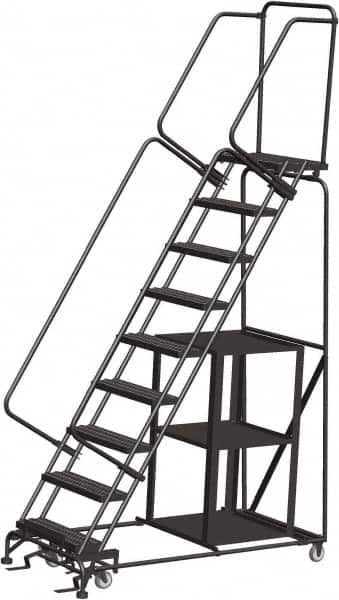 Ballymore - 123" 9 Step Stock-Picking Ladder - 450 Lb Capacity, 90" Platform Height, 32" Base Width x 68" Depth, Perforated Tread - Makers Industrial Supply