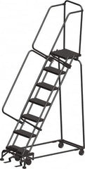 Ballymore - 103" 7 Step Ladder - Rolling Safety Ladder, 450 Lb Capacity, 70" Platform Height, 24" Base Width x 55" Depth, Perforated Tread - Makers Industrial Supply