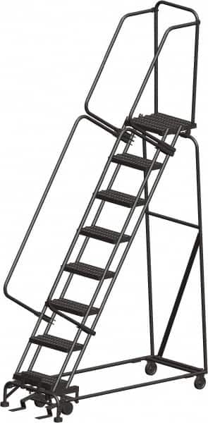 Ballymore - 113" 8 Step Ladder - Rolling Safety Ladder, 450 Lb Capacity, 80" Platform Height, 24" Base Width x 61" Depth, Heavy-Duty Serrated Grating - Makers Industrial Supply