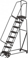 Ballymore - 113" 8 Step Ladder - Rolling Safety Ladder, 450 Lb Capacity, 80" Platform Height, 24" Base Width x 61" Depth, Perforated Tread - Makers Industrial Supply