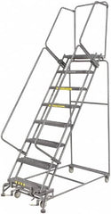 Ballymore - 113" 8 Step Ladder - Rolling Safety Ladder, 450 Lb Capacity, 80" Platform Height, 32" Base Width x 62" Depth, Perforated Tread - Makers Industrial Supply