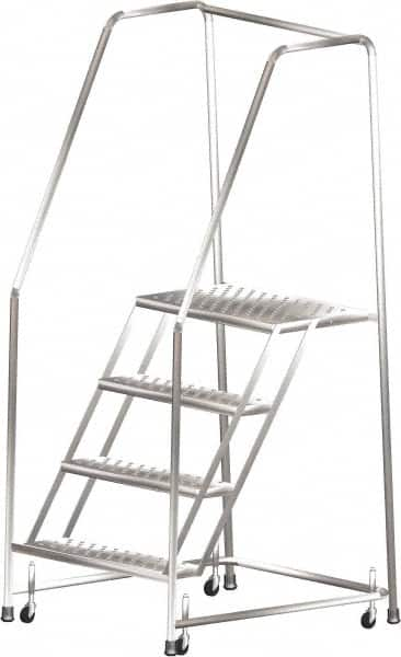 Ballymore - 73" 4 Step Ladder - Rolling Safety Ladder, 450 Lb Capacity, 40" Platform Height, 30" Base Width x 38" Depth, Heavy-Duty Serrated Grating - Makers Industrial Supply