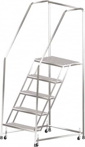 Ballymore - 83" 5 Step Ladder - Rolling Safety Ladder, 450 Lb Capacity, 50" Platform Height, 30" Base Width x 44" Depth, Heavy-Duty Serrated Grating - Makers Industrial Supply