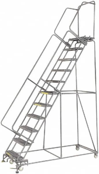 Ballymore - 143" 11 Step Ladder - Rolling Safety Ladder, 450 Lb Capacity, 110" Platform Height, 32" Base Width x 80" Depth, Heavy-Duty Serrated Grating - Makers Industrial Supply