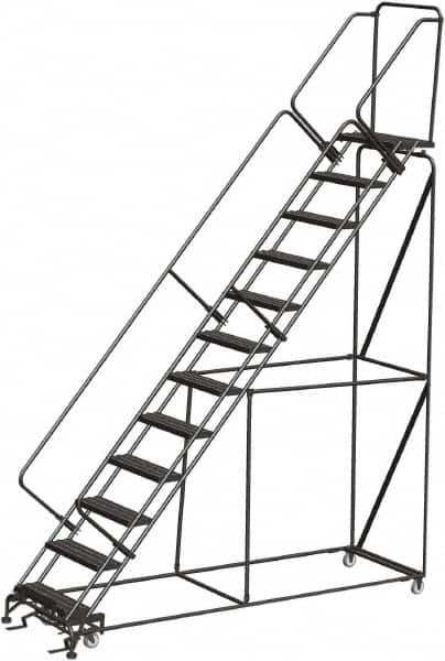 Ballymore - 153" 12 Step Ladder - Rolling Safety Ladder, 450 Lb Capacity, 120" Platform Height, 32" Base Width x 87" Depth, Heavy-Duty Serrated Grating - Makers Industrial Supply