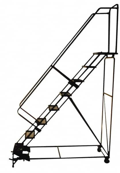 Ballymore - 113" 8 Step Stairway Slope Ladder - Rolling Safety Ladder, 450 Lb Capacity, 80" Platform Height, 24" Base Width x 76" Depth, Perforated Tread - Makers Industrial Supply