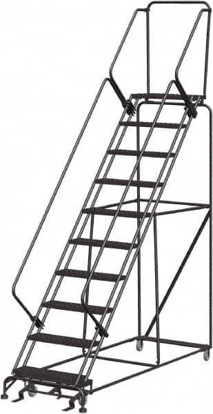 Ballymore - 133" 10 Step Stairway Slope Ladder - Rolling Safety Ladder, 450 Lb Capacity, 100" Platform Height, 32" Base Width x 97" Depth, Heavy-Duty Serrated Grating - Makers Industrial Supply