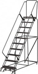 Ballymore - 133" 10 Step Ladder - Rolling Safety Ladder, 450 Lb Capacity, 100" Platform Height, 32" Base Width x 97" Depth, Abrasive Mat Tread - Makers Industrial Supply