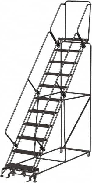 Ballymore - 143" 11 Step Stairway Slope Ladder - Rolling Safety Ladder, 450 Lb Capacity, 110" Platform Height, 32" Base Width x 106" Depth, Heavy-Duty Serrated Grating - Makers Industrial Supply