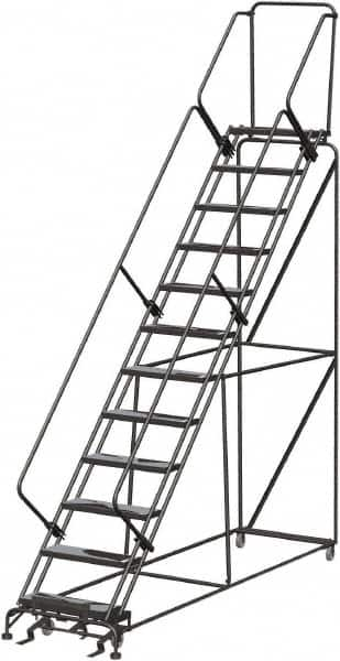 Ballymore - 153" 12 Step Ladder - Rolling Safety Ladder, 450 Lb Capacity, 120" Platform Height, 32" Base Width x 116" Depth, Abrasive Mat Tread - Makers Industrial Supply