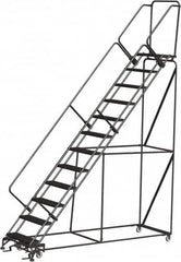 Ballymore - 153" 12 Step Ladder - 350 Lb Capacity, 120" Platform Height, 32" Base Width x 116" Depth, Expanded Metal Tread - Makers Industrial Supply