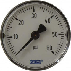 Wika - 2" Dial, 1/4 Thread, 0-60 Scale Range, Pressure Gauge - Center Back Connection Mount, Accurate to 3-2-3% of Scale - Makers Industrial Supply