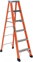 Louisville - 6 Steps, 6' High, Type IAA Rating, Fiberglass Step Ladder - 375 Lb Capacity, 22" Base Width - Makers Industrial Supply