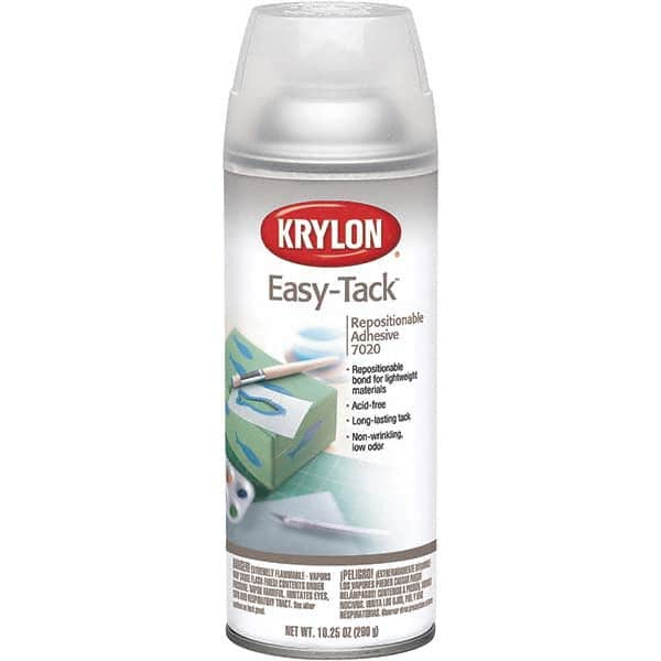 Krylon - 11 oz Aerosol Clear Spray Adhesive - Low Tack, 120°F Heat Resistance, 15 Sq Ft Coverage, Low Strength Bond, 180 min Max Bonding Time, Flammable - Makers Industrial Supply