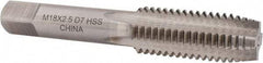 Interstate - M18x2.50 Metric Coarse 4 Flute Bright Finish High Speed Steel Straight Flute Standard Hand Tap - Plug, Right Hand Thread, 4-1/32" OAL, 1-13/16" Thread Length, D7 Limit, Oversize - Exact Industrial Supply