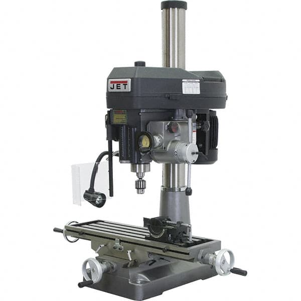 Jet - 1 Phase, 20-1/16" Swing, Step Pulley Mill Drill Machine - 31-3/4" Table Length x 9-1/2" Table Width, 20-1/2" Longitudinal Travel, 7" Cross Travel, 12 Spindle Speeds, 2 hp, 230 Volts - Makers Industrial Supply