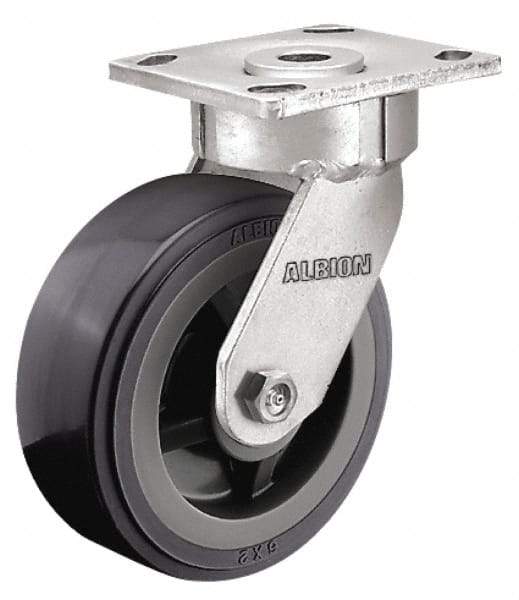 Albion - 5" Diam x 2" Wide x 6-1/2" OAH Top Plate Mount Swivel Caster - Polyurethane, 1,000 Lb Capacity, Roller Bearing, 4 x 4-1/2" Plate - Makers Industrial Supply