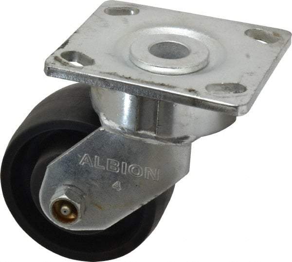 Albion - 4" Diam x 2" Wide x 5-5/8" OAH Top Plate Mount Swivel Caster - Glass Filled Nylon, 800 Lb Capacity, Roller Bearing, 4 x 4-1/2" Plate - Makers Industrial Supply