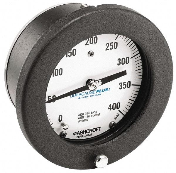 Ashcroft - 4-1/2" Dial, 1/4 Thread, 30-0-100 Scale Range, Pressure Gauge - Center Back Connection Mount, Accurate to 0.5% of Scale - Makers Industrial Supply