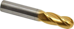 Hertel - 9/16" Diam, 1-1/4" LOC, 4 Flute Solid Carbide Ball End Mill - TiN Finish, Single End, 3-1/2" OAL, 9/16" Shank Diam - Makers Industrial Supply