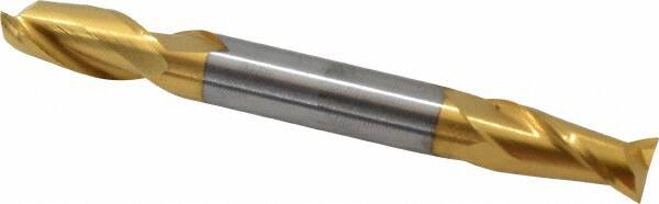 Hertel - 3/8", 3/4" LOC, 3/8" Shank Diam, 3-1/2" OAL, 2 Flute, Solid Carbide Square End Mill - Double End, TiN Finish, 30° Helix, Centercutting - Makers Industrial Supply