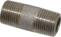 Merit Brass - Schedule 80, 3/8" Pipe x 1-1/2" Long, Grade 304/304L Stainless Steel Pipe Nipple - Seamless & Threaded - Makers Industrial Supply