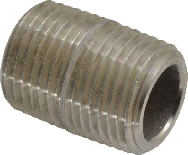 Merit Brass - Schedule 80, 1/2" Pipe x 1-1/8" Long, Grade 304/304L Stainless Steel Pipe Nipple - Seamless & Threaded - Makers Industrial Supply