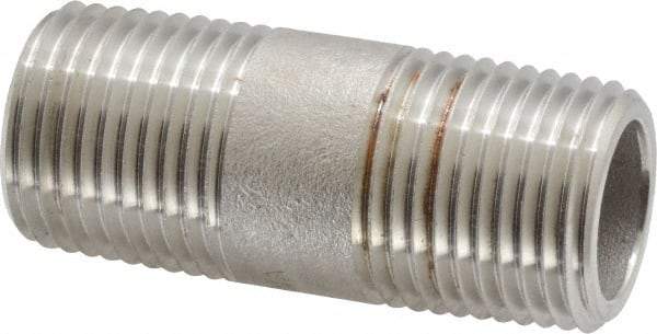 Merit Brass - Schedule 80, 1/2" Pipe x 2" Long, Grade 304/304L Stainless Steel Pipe Nipple - Seamless & Threaded - Makers Industrial Supply