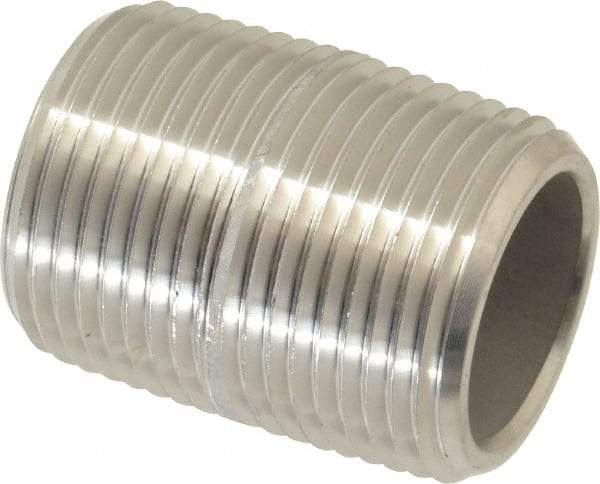 Merit Brass - Schedule 80, 3/4" Pipe x 1-3/8" Long, Grade 304/304L Stainless Steel Pipe Nipple - Seamless & Threaded - Makers Industrial Supply