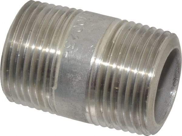 Merit Brass - Schedule 80, 3/4" Pipe x 1-1/2" Long, Grade 304/304L Stainless Steel Pipe Nipple - Seamless & Threaded - Makers Industrial Supply