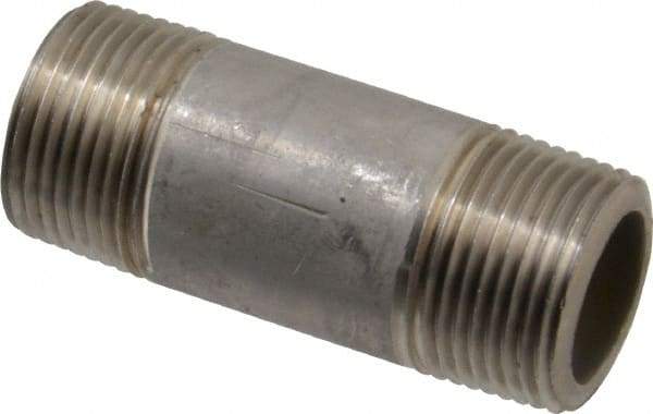 Merit Brass - Schedule 80, 3/4" Pipe x 2-1/2" Long, Grade 304/304L Stainless Steel Pipe Nipple - Seamless & Threaded - Makers Industrial Supply