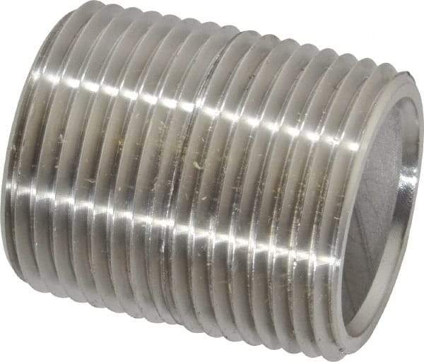 Merit Brass - Schedule 80, 1" Pipe x 1-1/2" Long, Grade 304/304L Stainless Steel Pipe Nipple - Seamless & Threaded - Makers Industrial Supply