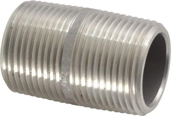 Merit Brass - Schedule 80, 1" Pipe x 2" Long, Grade 304/304L Stainless Steel Pipe Nipple - Seamless & Threaded - Makers Industrial Supply