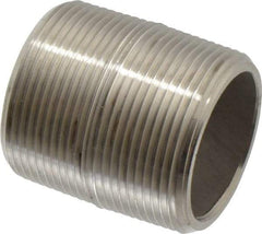 Merit Brass - Schedule 80, 1-1/2" Pipe x 2" Long, Grade 304/304L Stainless Steel Pipe Nipple - Seamless & Threaded - Makers Industrial Supply