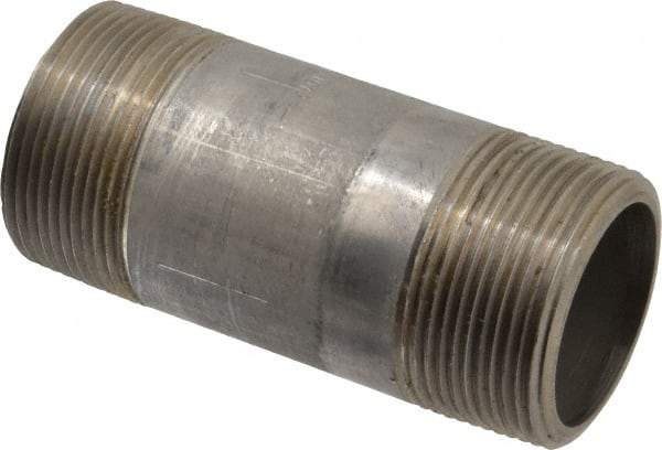 Merit Brass - Schedule 80, 1-1/2" Pipe x 4" Long, Grade 304/304L Stainless Steel Pipe Nipple - Seamless & Threaded - Makers Industrial Supply