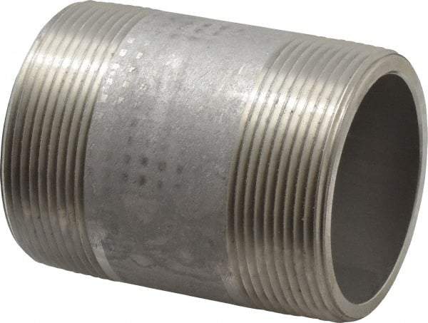 Merit Brass - Schedule 80, 2" Pipe x 3" Long, Grade 304/304L Stainless Steel Pipe Nipple - Seamless & Threaded - Makers Industrial Supply