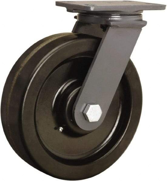 Hamilton - 8" Diam x 2-1/2" Wide x 10-1/4" OAH Top Plate Mount Swivel Caster - Phenolic, 2,000 Lb Capacity, Straight Roller Bearing, 4-1/2 x 6-1/2" Plate - Makers Industrial Supply