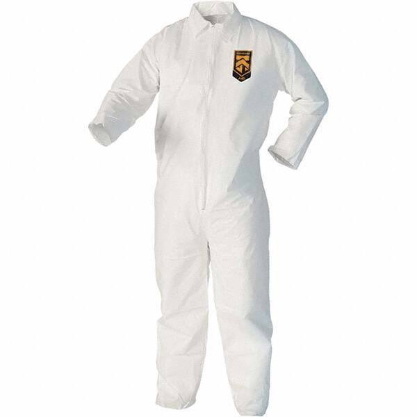 KleenGuard - Size M Film Laminate Chemical Resistant Coveralls - White, Zipper Closure, Open Cuffs, Open Ankles - Makers Industrial Supply