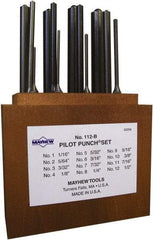 Mayhew - 12 Piece, 1/16 to 1/2", Roll Pin Punch Set - Round Shank, Alloy Steel, Comes in Wood Box - Makers Industrial Supply