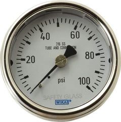 Wika - 2-1/2" Dial, 1/4 Thread, 0-100 Scale Range, Pressure Gauge - Center Back Connection Mount, Accurate to 2-1-2% of Scale - Makers Industrial Supply